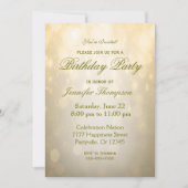 Birthday Uitnodiging | Gold Bokeh (Voorkant)