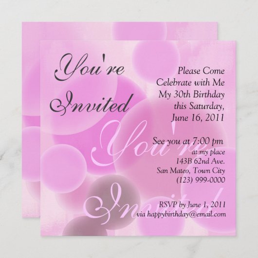 Birthday Uitnodiging in roze (Voorkant / Achterkant)