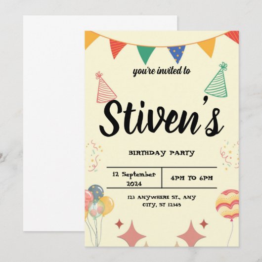 Birthday-uitnodiging Kaart (Voorkant / Achterkant)