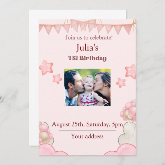 Birthday-uitnodiging Kaart (Voorkant / Achterkant)