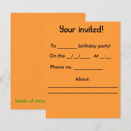 Birthday-uitnodiging Kaart (Voorkant / Achterkant)