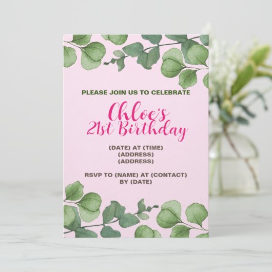 Birthday Uitnodiging Kaart, bewerkbare Sjabloon (Staand voorkant)