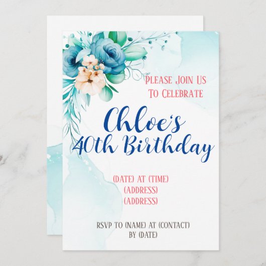 Birthday Uitnodiging Kaart, bewerkbare Sjabloon (Voorkant / Achterkant)