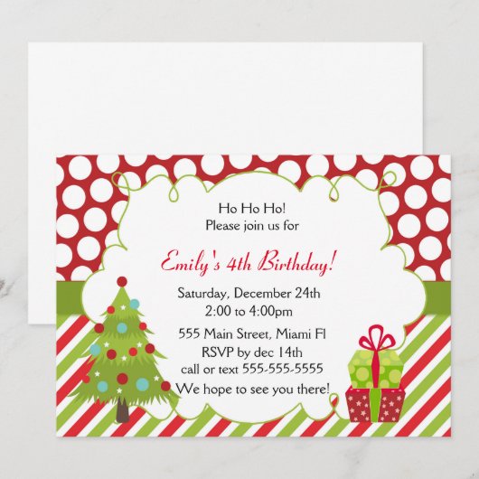 Birthday Uitnodiging kerstmis Kinder Partij (Voorkant / Achterkant)