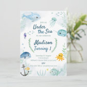 Birthday-uitnodiging onder het thema zee kaart (Staand voorkant)