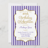 Birthday Uitnodiging Paars Gold Adult White Stripe (Voorkant)