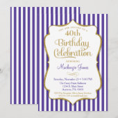 Birthday Uitnodiging Paars Gold Adult White Stripe (Voorkant / Achterkant)