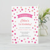 Birthday Uitnodiging | Roze confetti spots (Staand voorkant)
