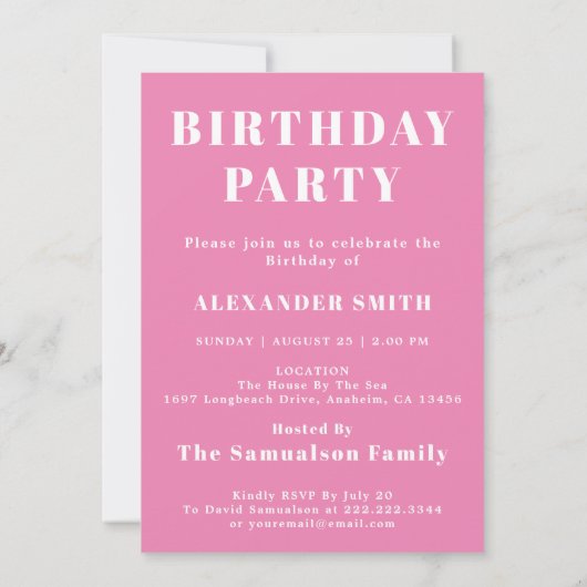 Birthday uitnodiging roze en wit (Achterkant)