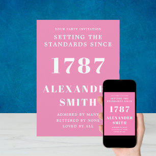 Birthday uitnodiging roze en wit