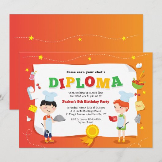 Birthday Uitnodiging tot het koken van diploma's (Voorkant / Achterkant)