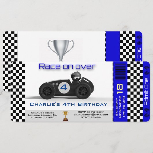 Birthday Uitnodiging tot racewagen Theme gepersona (Voorkant / Achterkant)