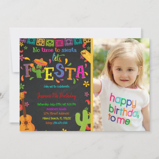 Birthday uitnodiging van Chalkboard Fiesta met fot (Voorkant)