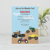 Birthday-uitnodiging van de kindermonster Truck Kaart (Staand voorkant)