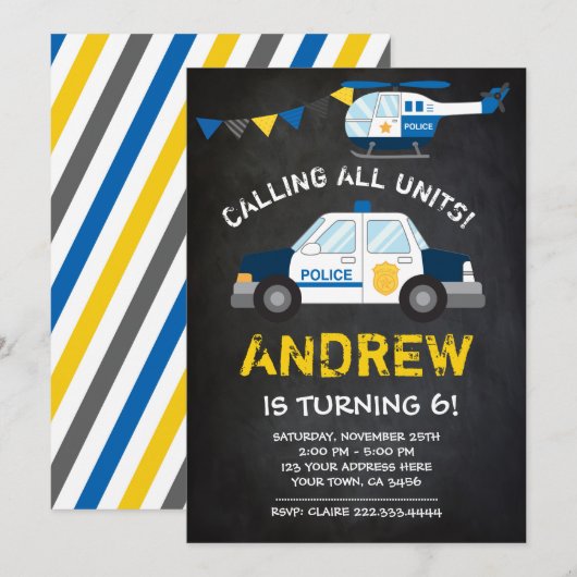 Birthday-uitnodiging van de politie, achtergrond v kaart (Voorkant / Achterkant)