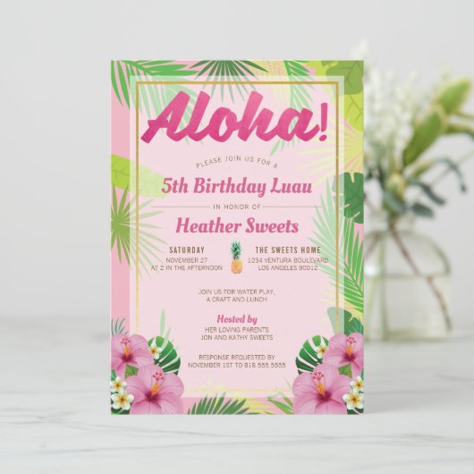 Birthday-uitnodiging van het Luau-Kind Kaart (Staand voorkant)