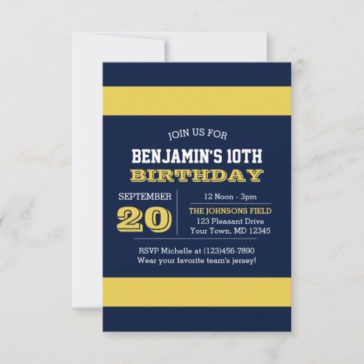 Birthday-uitnodiging van het Navy Blue- en Gold-te Kaart (Voorkant)
