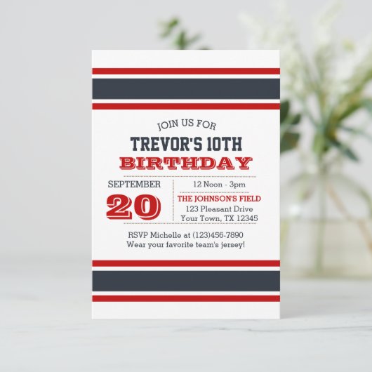 Birthday-uitnodiging van het Rode Witte en Blauwe  Kaart (Staand voorkant)