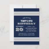Birthday-uitnodiging van Navy Blue en Silver Team Kaart (Voorkant)