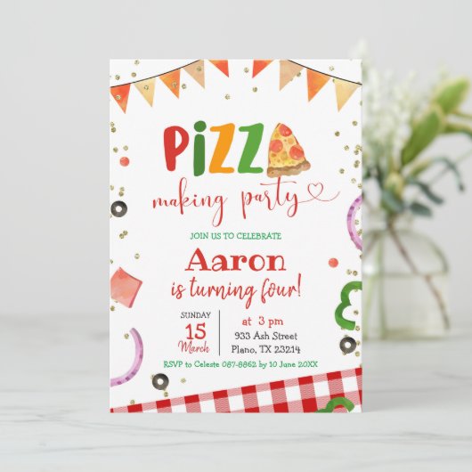 Birthday uitnodiging van Pizza Making Party (Staand voorkant)