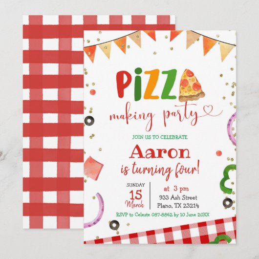 Birthday uitnodiging van Pizza Making Party (Voorkant / Achterkant)