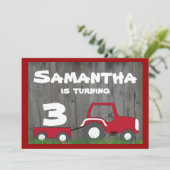 Birthday-uitnodiging van Red Tractor: Leeftijd in Kaart (Staand voorkant)