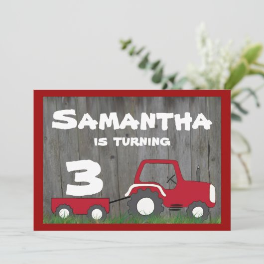 Birthday-uitnodiging van Red Tractor: Leeftijd in  Kaart (Staand voorkant)
