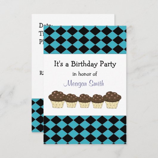 Birthday - uitnodiging voor Black and Blue Diamond (Voorkant / Achterkant)