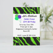 Birthday - uitnodiging voor Black and Green Tiger  (Staand voorkant)