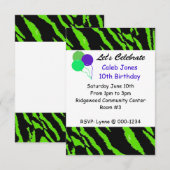 Birthday - uitnodiging voor Black and Green Tiger  (Voorkant / Achterkant)