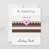 Birthday - uitnodiging voor bruin en roze Stripe (Voorkant)