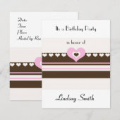 Birthday - uitnodiging voor bruin en roze Stripe (Voorkant / Achterkant)