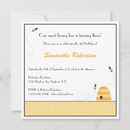 Birthday-uitnodiging voor Buzzing Bees Kaart (Voorkant)