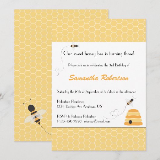 Birthday-uitnodiging voor Buzzing Bees Kaart (Voorkant / Achterkant)