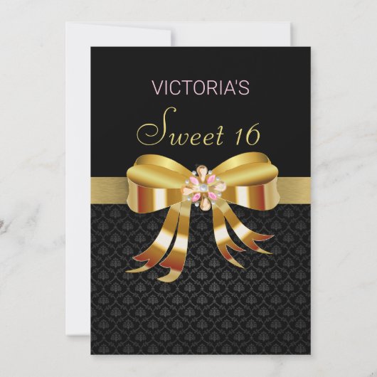 Birthday - uitnodiging voor Chic Gold Ribbon (Achterkant)