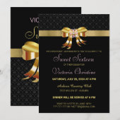 Birthday - uitnodiging voor Chic Gold Ribbon (Voorkant / Achterkant)