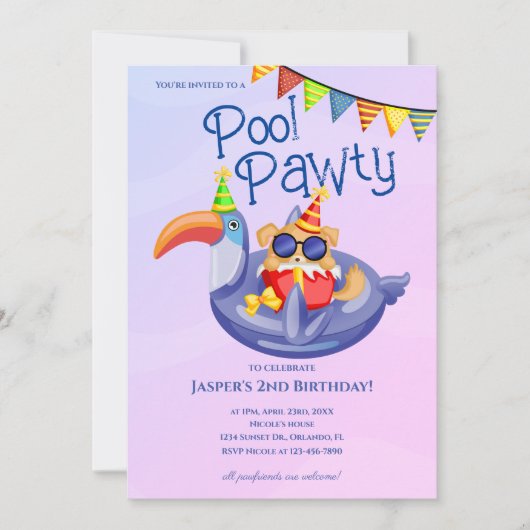 Birthday-uitnodiging voor Cool Dog Pool Kaart (Voorkant)