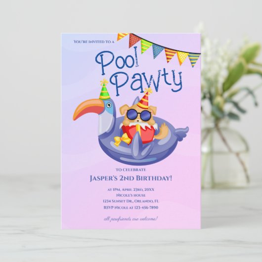 Birthday-uitnodiging voor Cool Dog Pool Kaart (Staand voorkant)