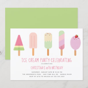 Birthday-uitnodiging voor Cute Ice Cream Party Kaart