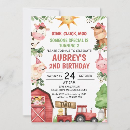 Birthday-uitnodiging voor de boer van Red Barn Tra Kaart (Voorkant)