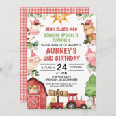 Birthday-uitnodiging voor de boer van Red Barn Tra Kaart (Voorkant / Achterkant)