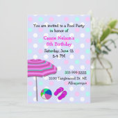 Birthday-uitnodiging voor de meisjespool kaart (Staand voorkant)