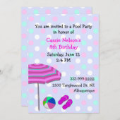 Birthday-uitnodiging voor de meisjespool kaart (Voorkant / Achterkant)