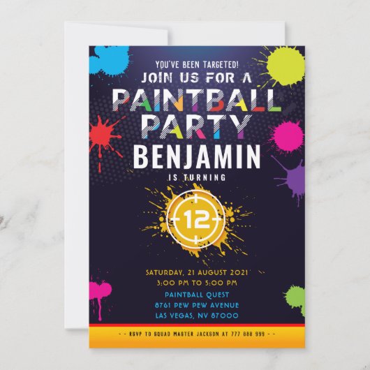 Birthday-uitnodiging voor de Paintball Party Kaart (Voorkant)
