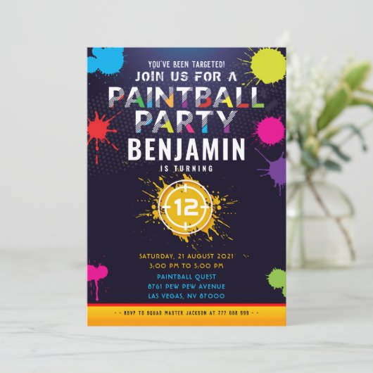 Birthday-uitnodiging voor de Paintball Party Kaart (Staand voorkant)
