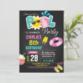 Birthday-uitnodiging voor de pool - meisje kaart (Staand voorkant)
