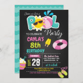 Birthday-uitnodiging voor de pool - meisje kaart (Voorkant / Achterkant)
