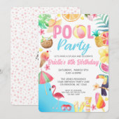 Birthday-uitnodiging voor de pool - zwom kaart (Voorkant / Achterkant)