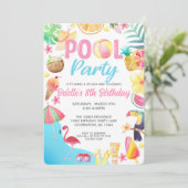 Birthday-uitnodiging voor de pool - zwom kaart (Staand voorkant)