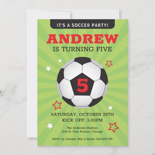 Birthday-uitnodiging voor de voetbalpartij kaart (Voorkant)